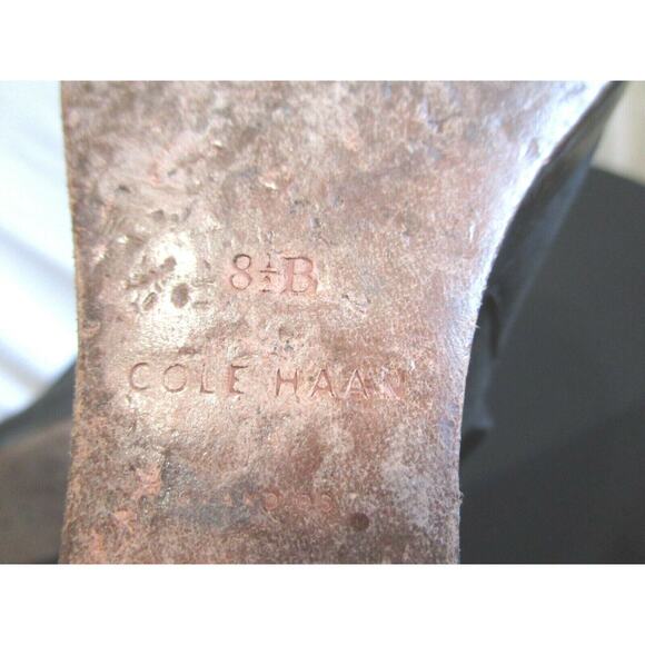 Cole Haan Grand OS Black Leather Ankle Strap Peep Toe Bootie Wedge Heels 8.5 M - Picture 9 of 10